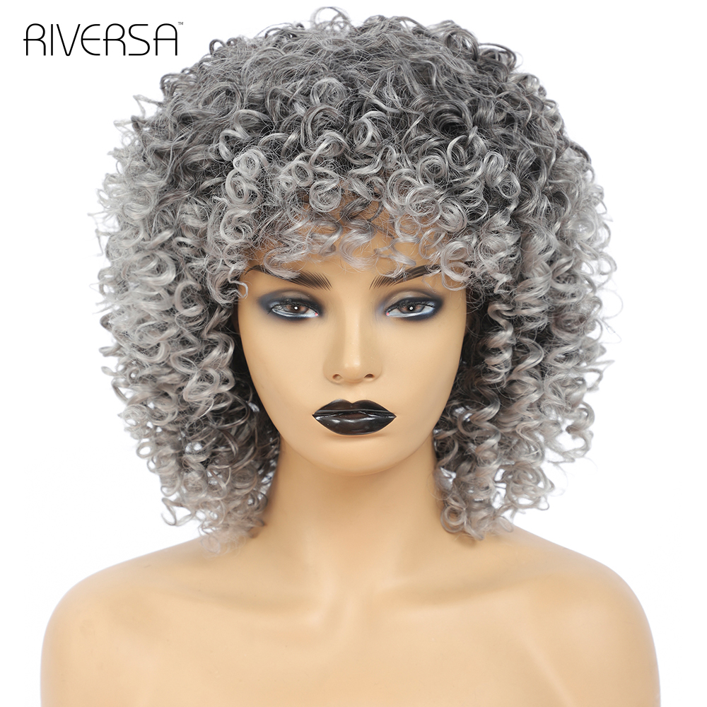 14 Afro Kinky Curly ռ   Natural Ombre grey Frizzy   Soft cheveux  1B 1B Red 4-30 27-33  Wig
